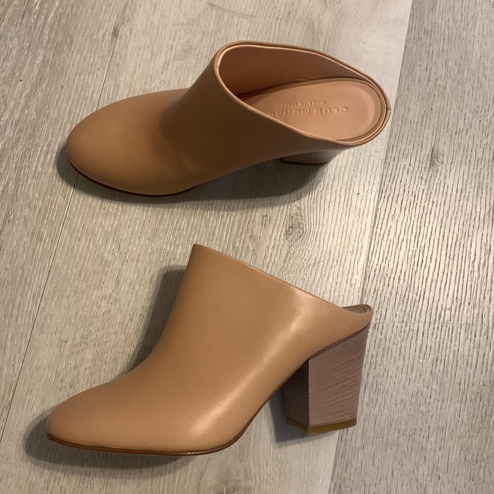 Club Monaco Pump leather heels Mule tan almond NWOT size 36 made in Italy